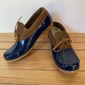 Khombu Low Duck Boots Shoes Womens 10 glossy Steel Toe Shank Rubber Blue Outdoor